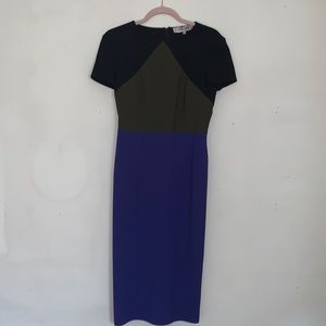 DVF long dress.  black, olive green and blue